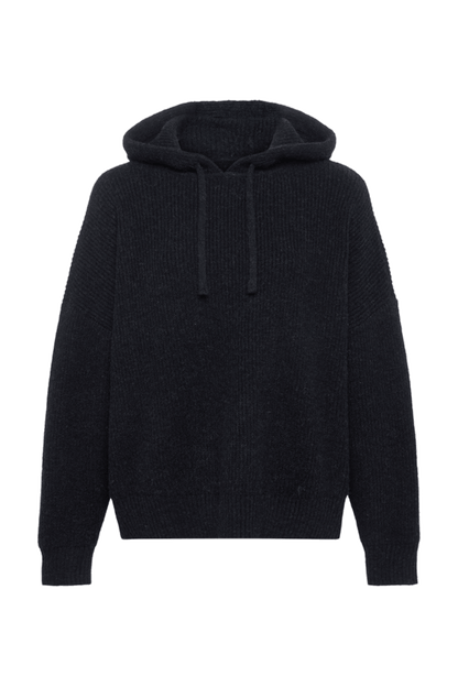 Cozy Knit Ribbed Sweater Hoodie | Black