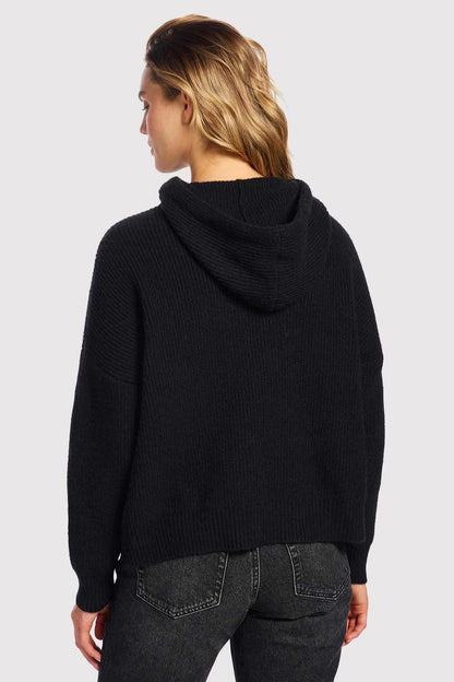 Cozy Knit Ribbed Sweater Hoodie | Black