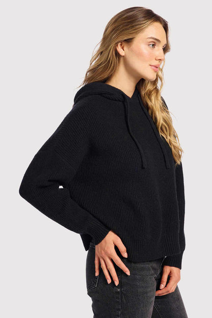 Cozy Knit Ribbed Sweater Hoodie | Black