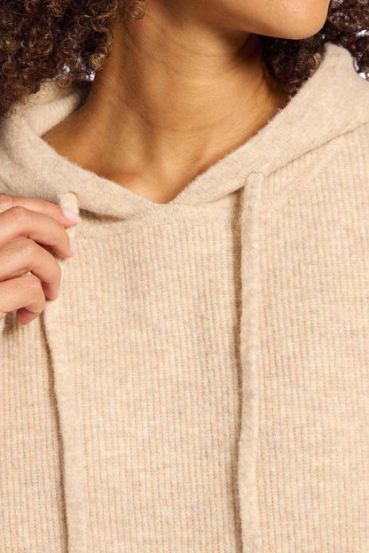 Cozy Knit Ribbed Sweater Hoodie | Heather Oat