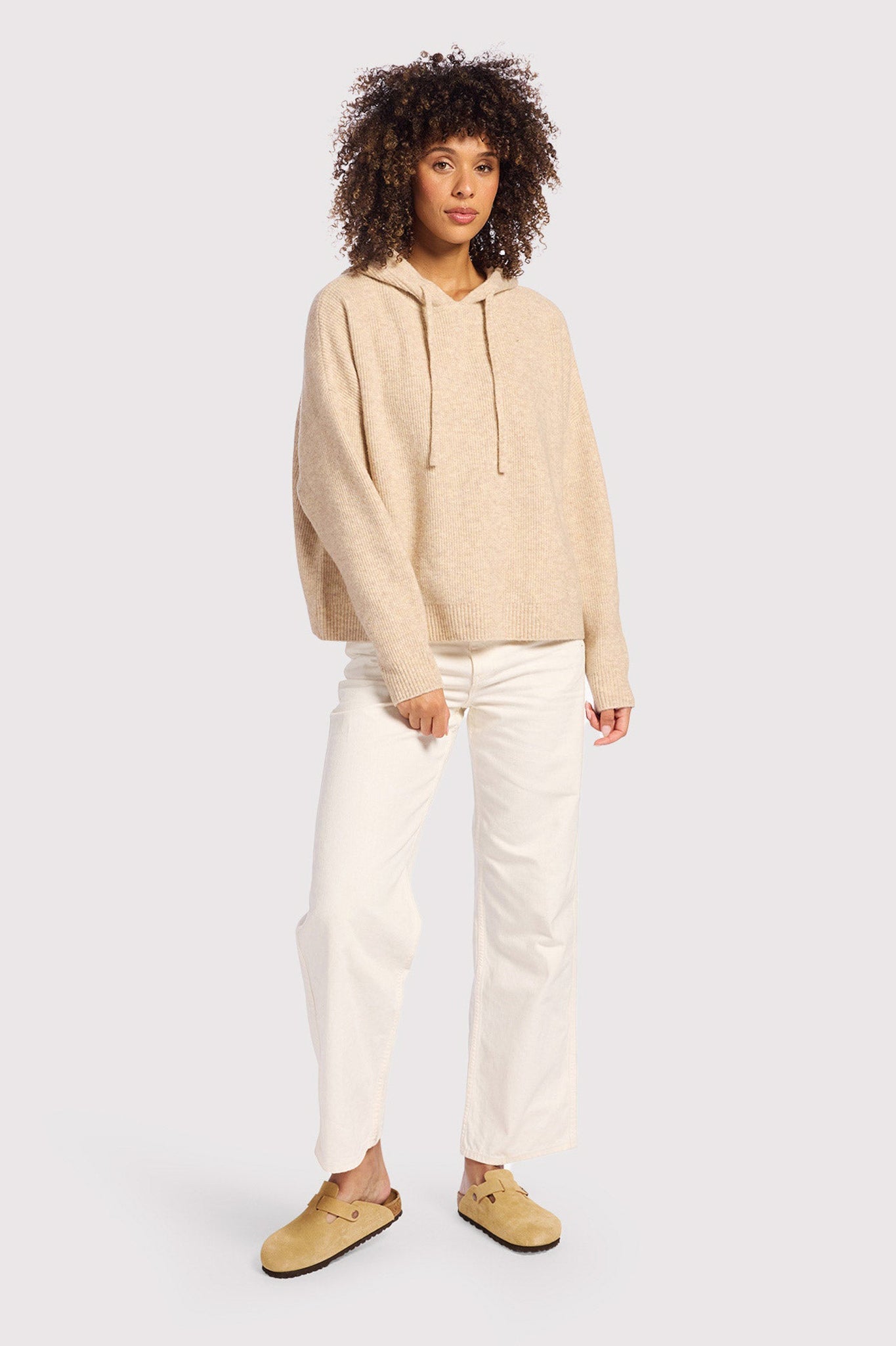 Cozy Knit Ribbed Sweater Hoodie | Heather Oat