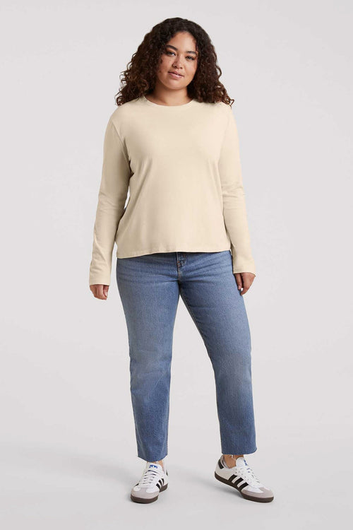 Vintage Cotton Long Sleeve Everyday T-Shirt | Bone