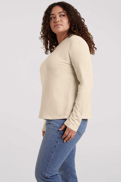 Vintage Cotton Long Sleeve Everyday T-Shirt | Bone