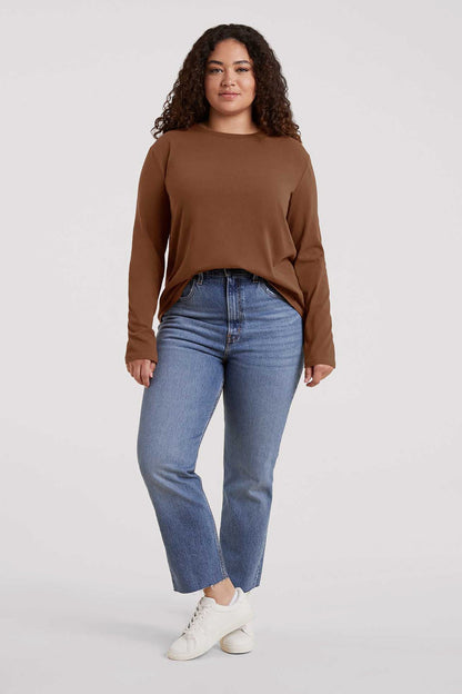 Vintage Cotton Long Sleeve Everyday T-Shirt | Chocolate