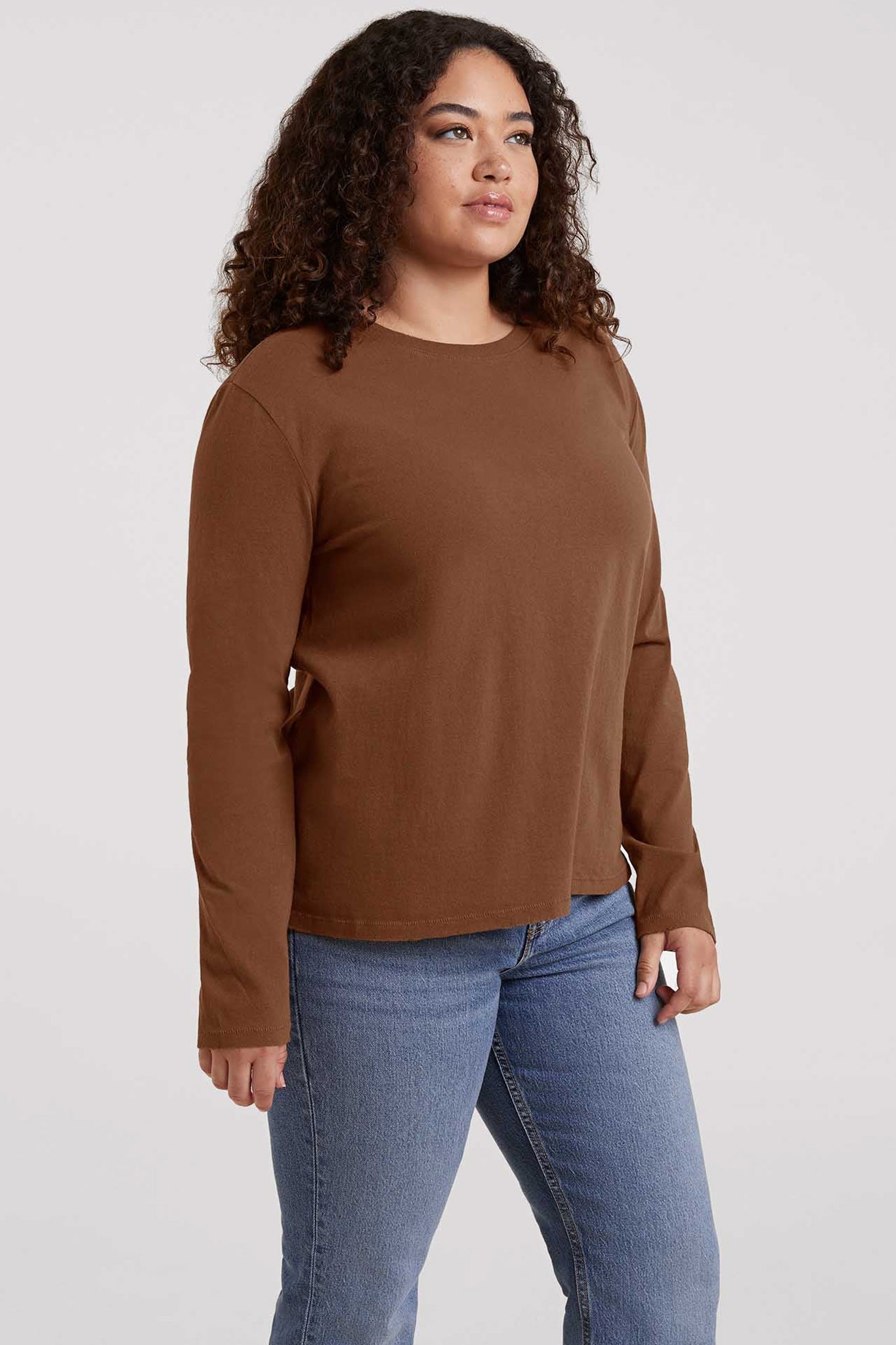 Vintage Cotton Long Sleeve Everyday T-Shirt | Chocolate