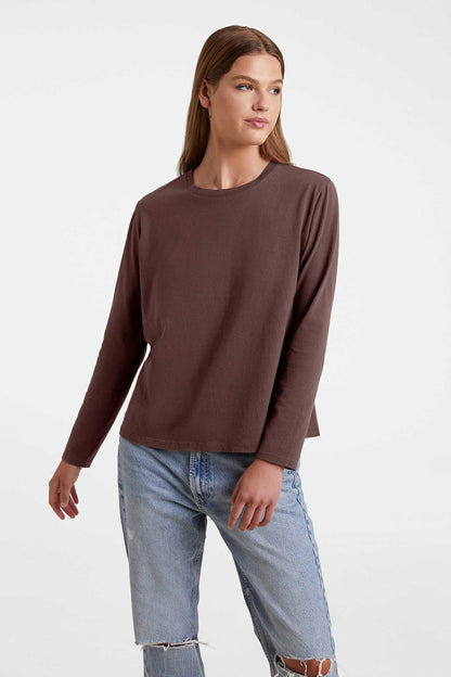 Vintage Cotton Long Sleeve Everyday T-Shirt | Coffee