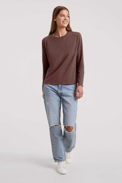 Vintage Cotton Long Sleeve Everyday T-Shirt | Coffee