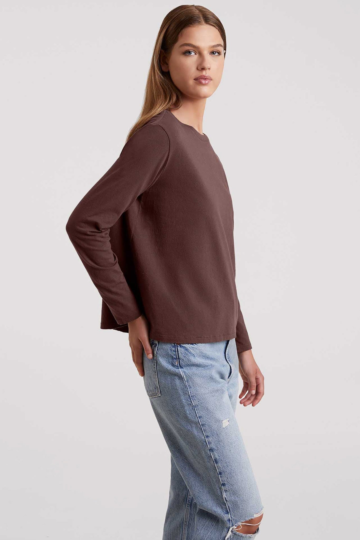 Vintage Cotton Long Sleeve Everyday T-Shirt | Coffee