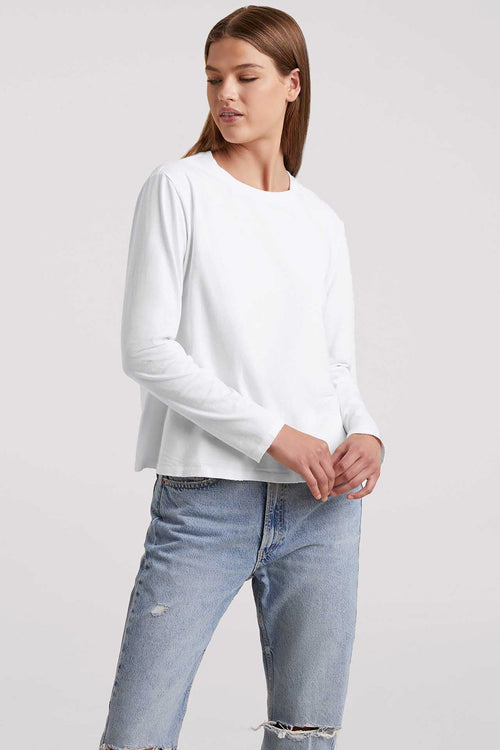 Vintage Cotton Long Sleeve Everyday T-Shirt | White