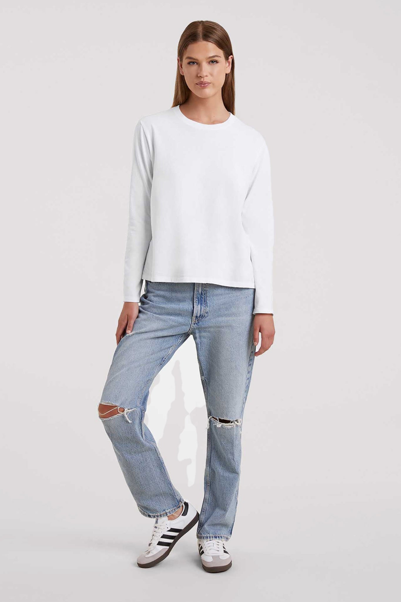 Vintage Cotton Long Sleeve Everyday T-Shirt | White