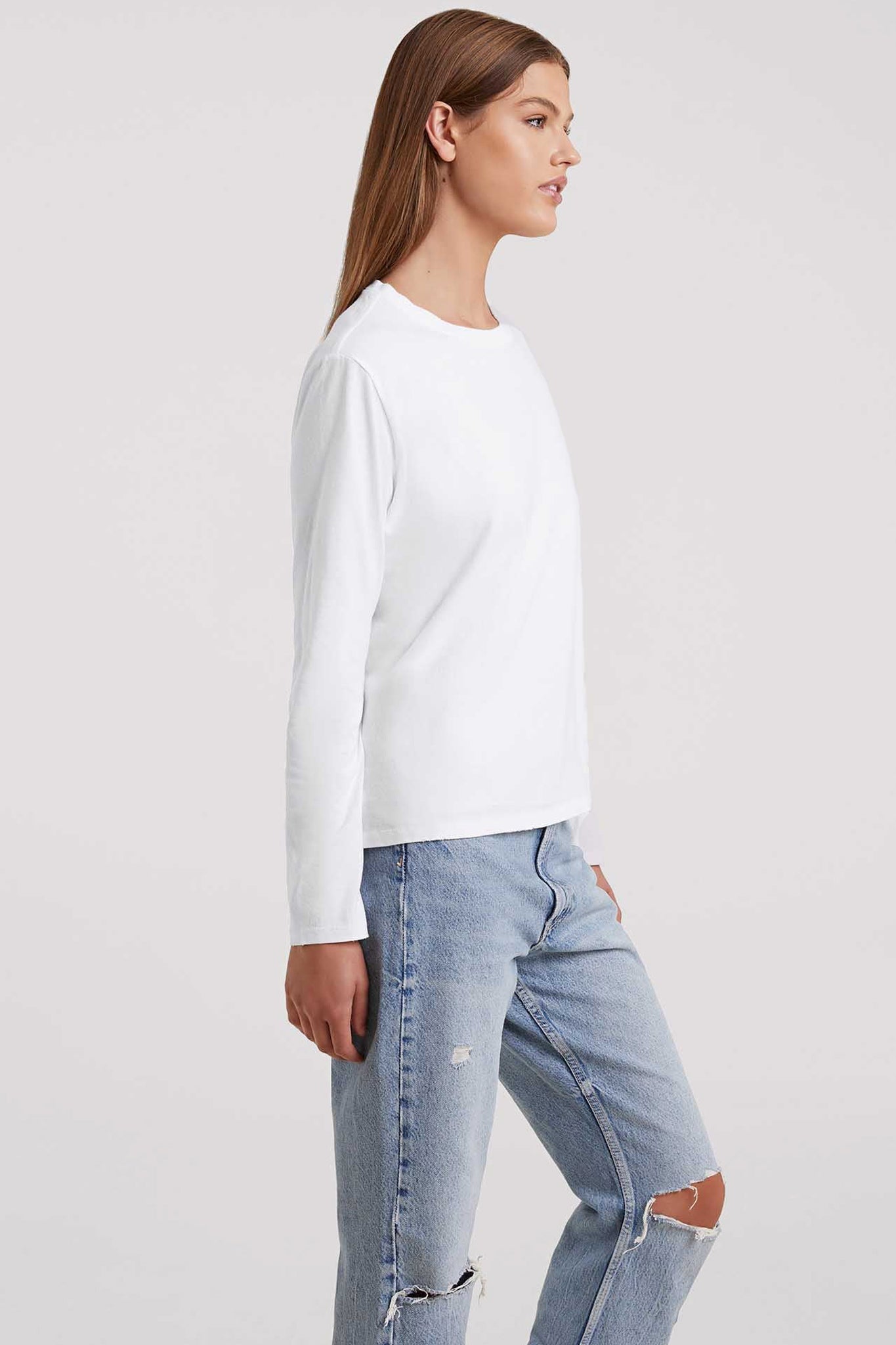 Vintage Cotton Long Sleeve Everyday T-Shirt | White
