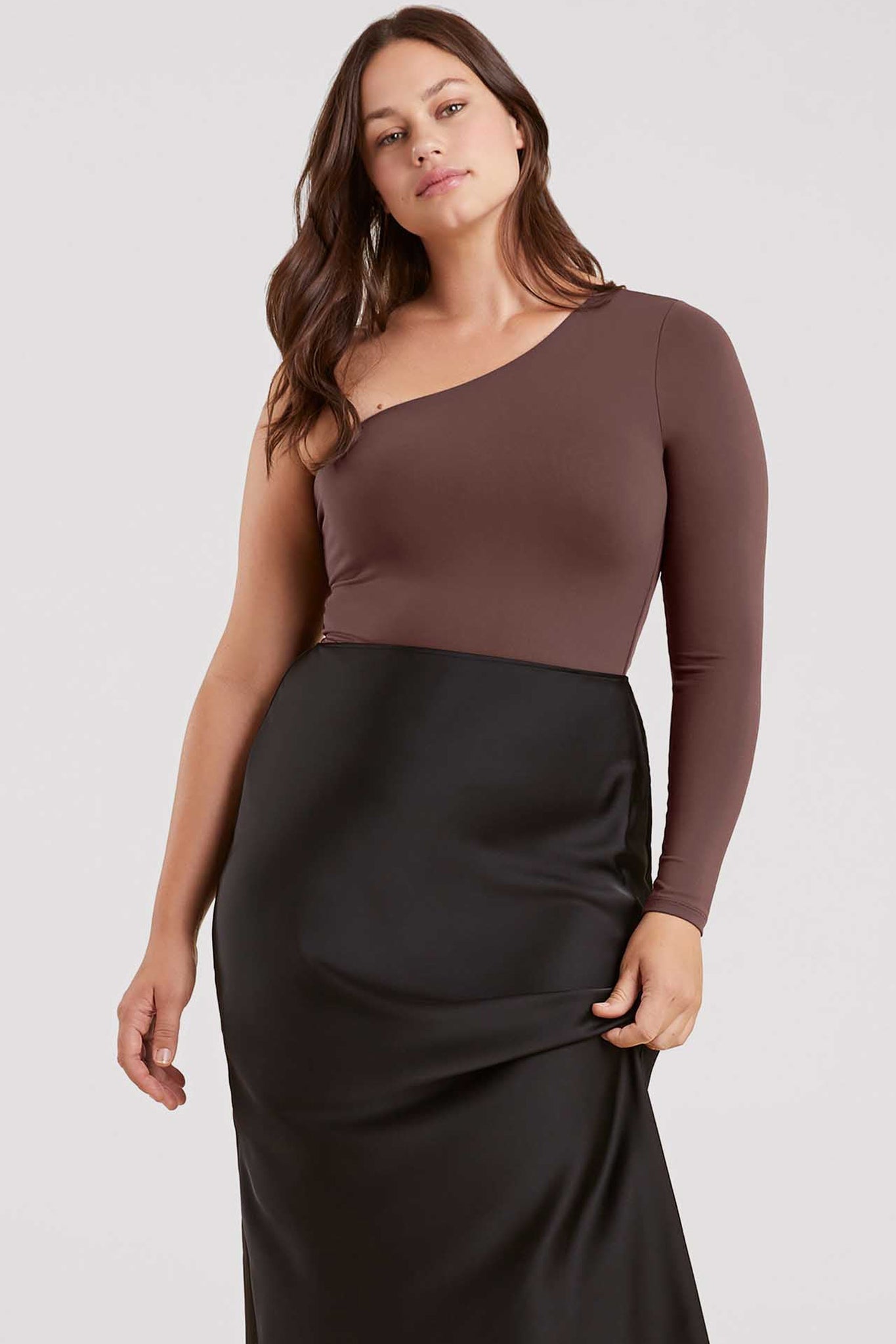 One Shoulder Bodysuit | Coffee