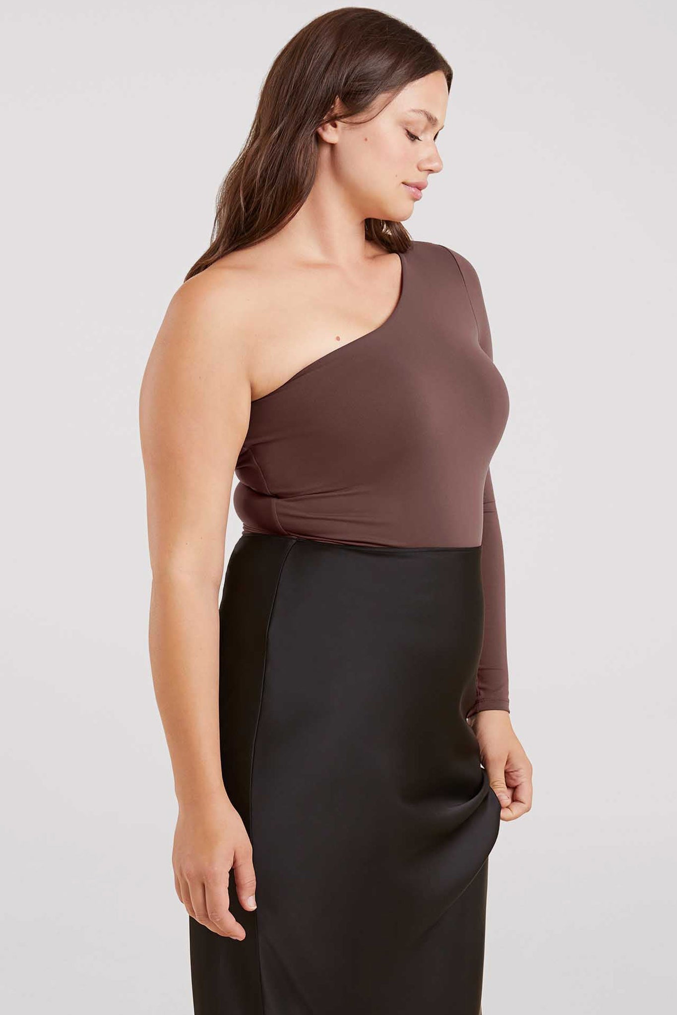One Shoulder Bodysuit | Coffee