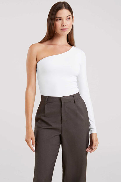 One Shoulder Bodysuit | White