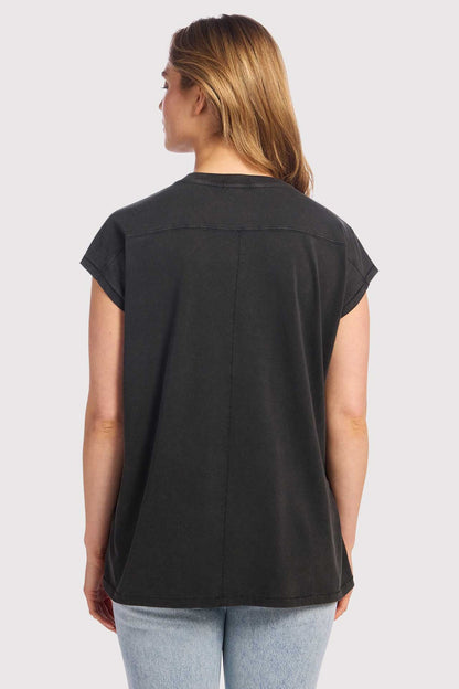 Soft Cotton Tunic Muscle Tee | Washed Black