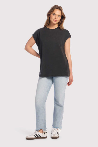 Soft Cotton Tunic Muscle Tee | Washed Black