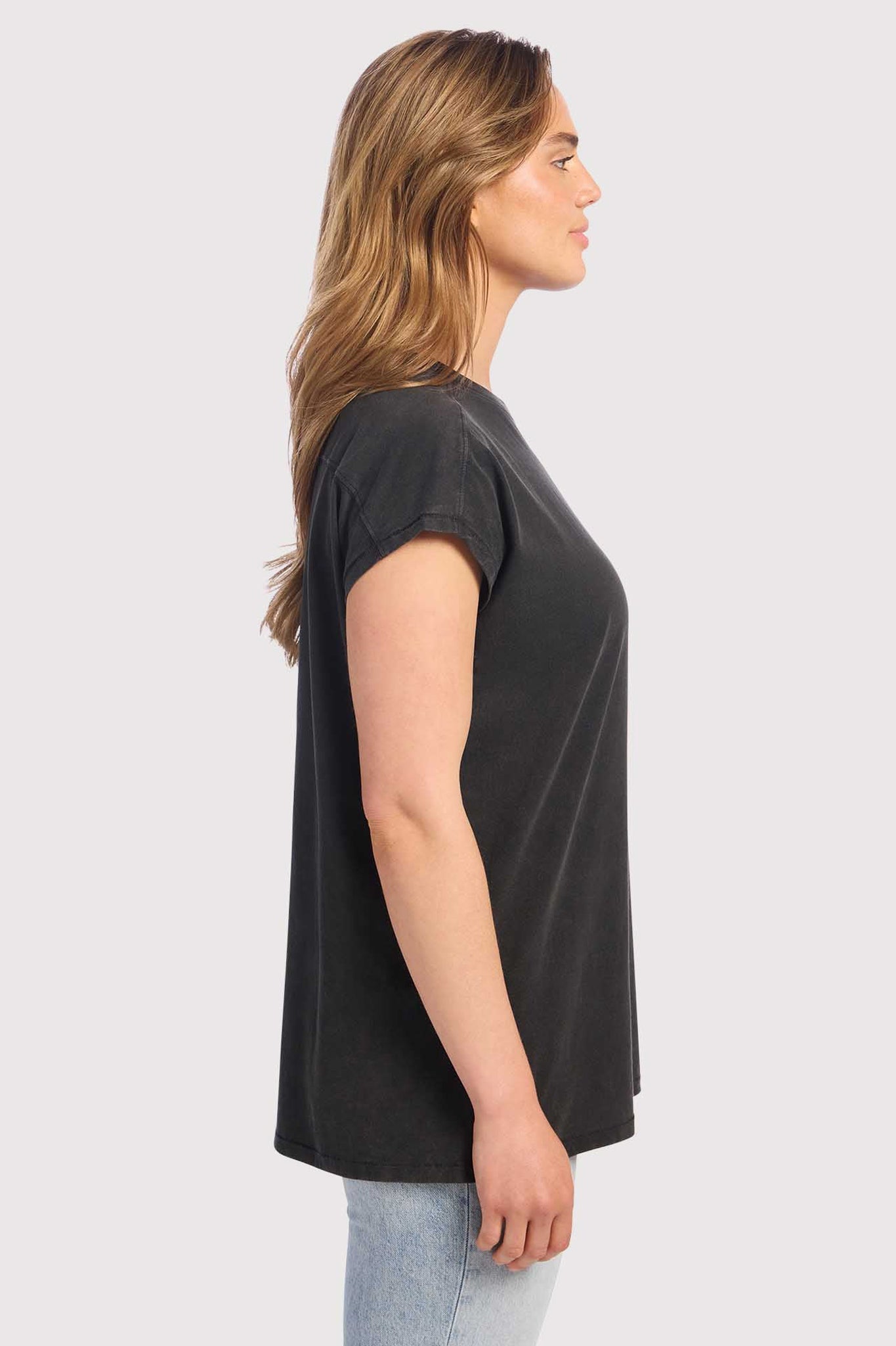 Soft Cotton Tunic Muscle Tee | Washed Black