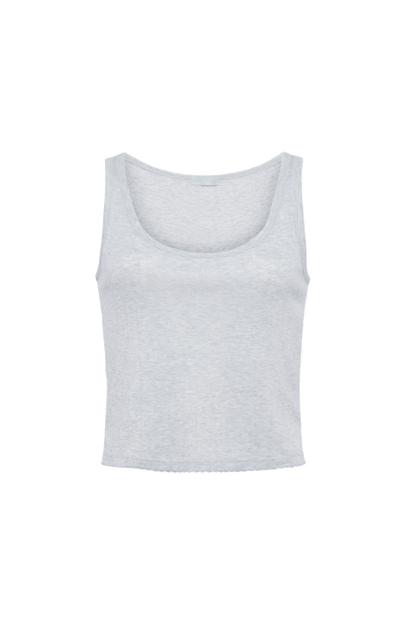Heart Pointelle Pajama Scoop Tank | Heather Grey