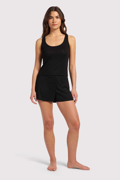 Heart Pointelle Pajama Cheeky Short | Black
