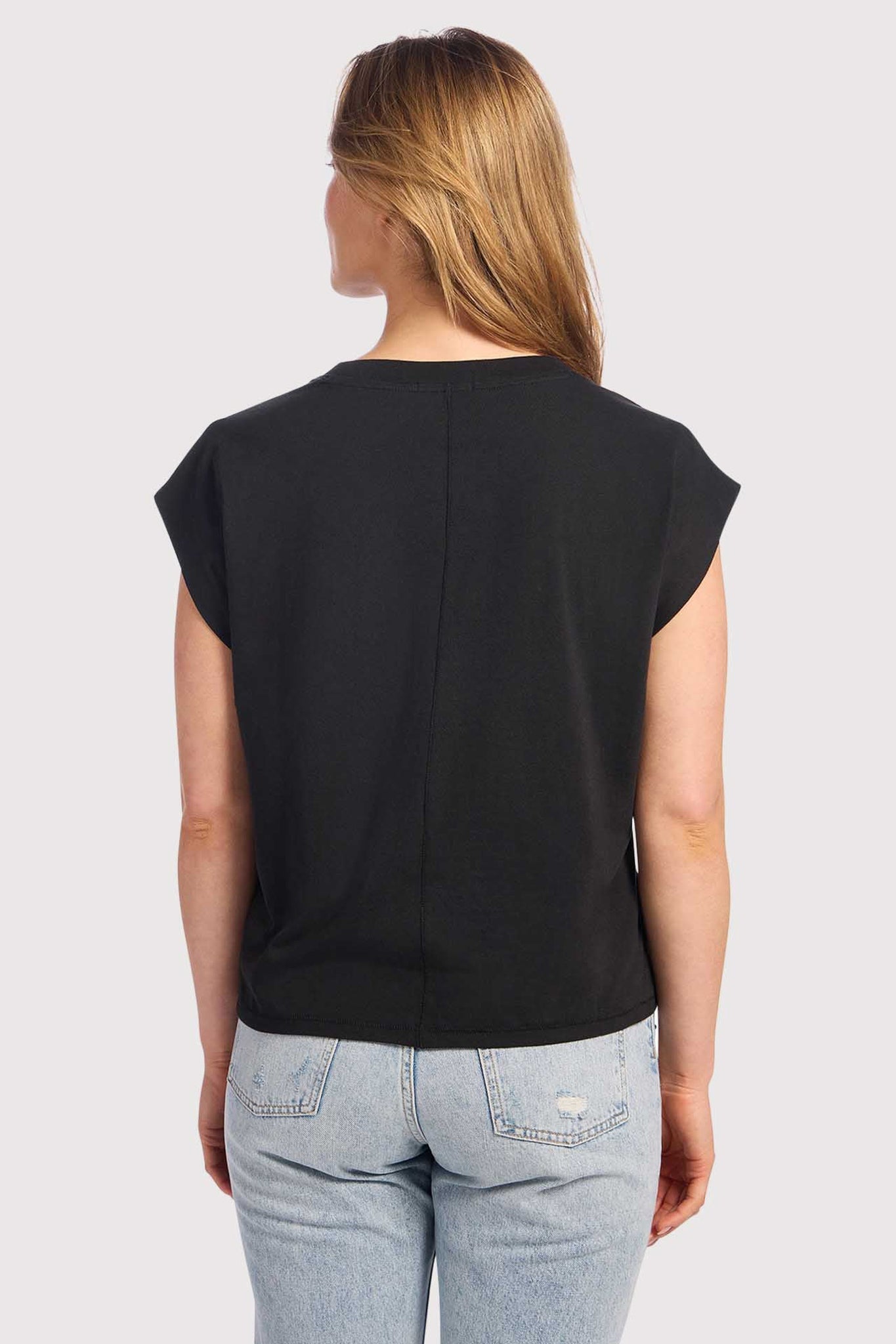 Soft Cotton V-Neck Muscle Tee | Black