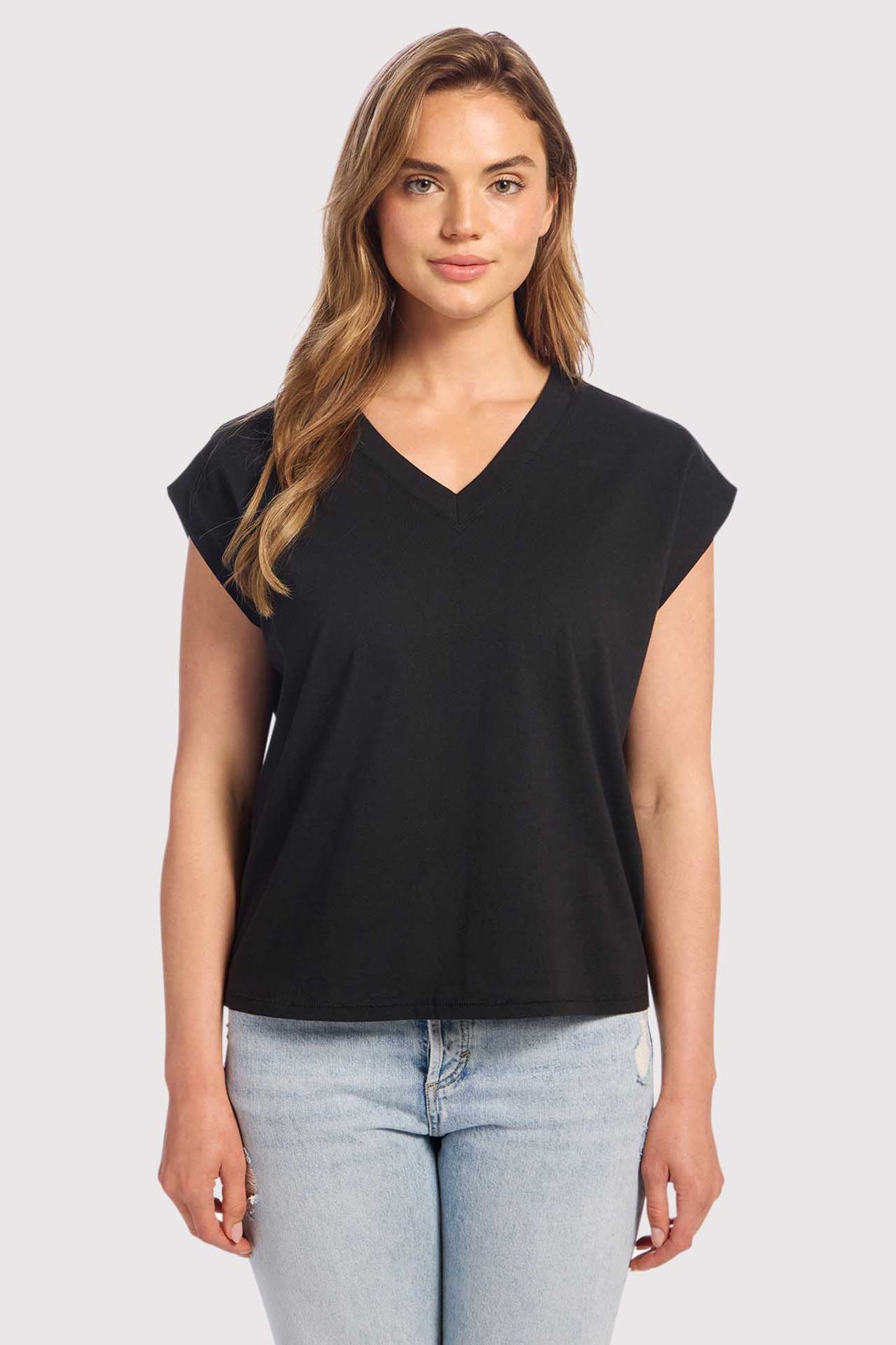 Soft Cotton V-Neck Muscle Tee | Black