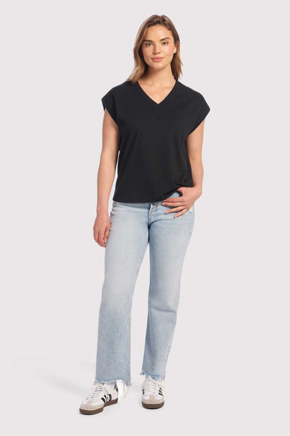 Soft Cotton V-Neck Muscle Tee | Black