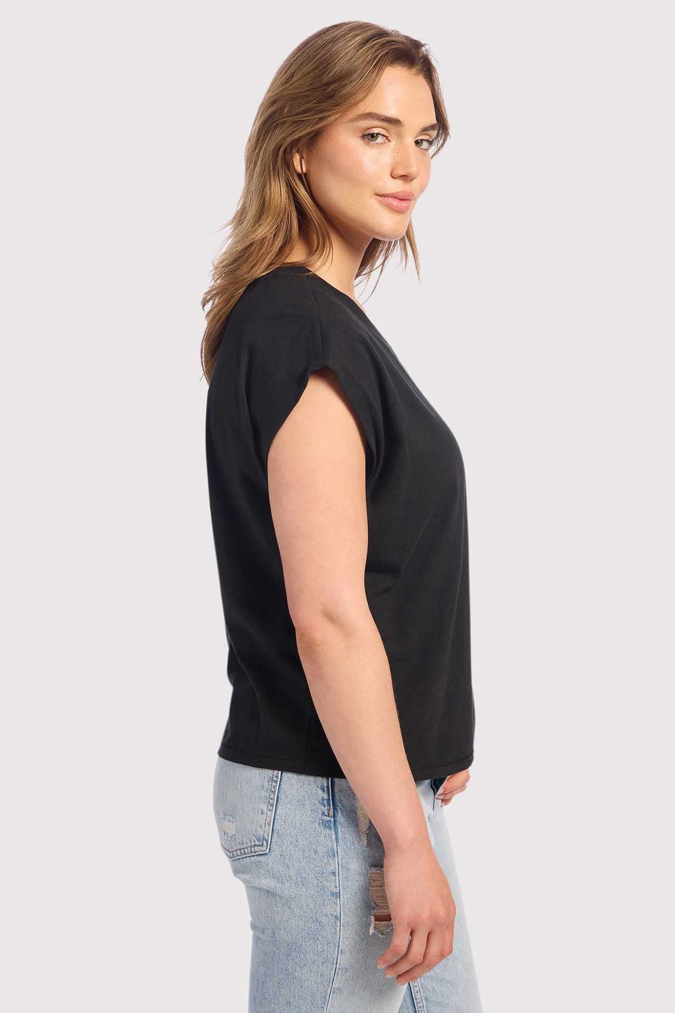 Soft Cotton V-Neck Muscle Tee | Black