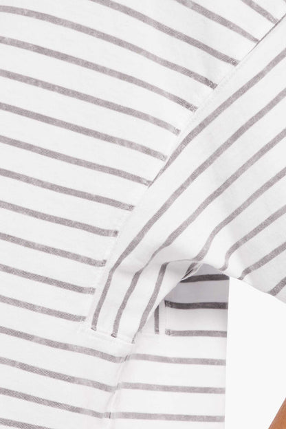 Soft Cotton Striped Boxy Tee | White/Mocha