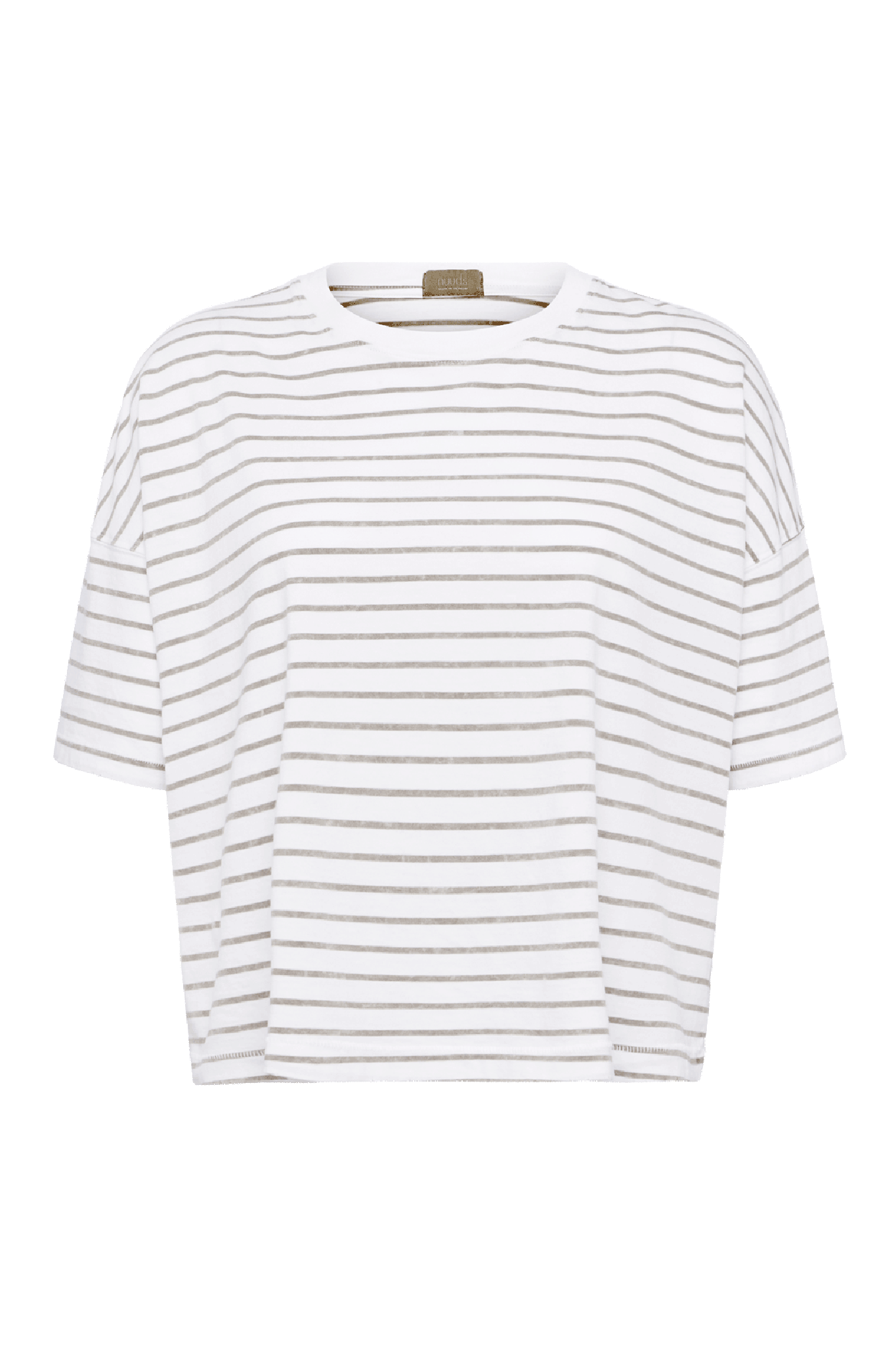 Soft Cotton Striped Boxy Tee | White/Mocha