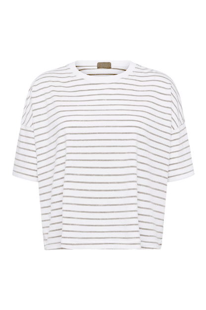 Soft Cotton Striped Boxy Tee | White/Mocha