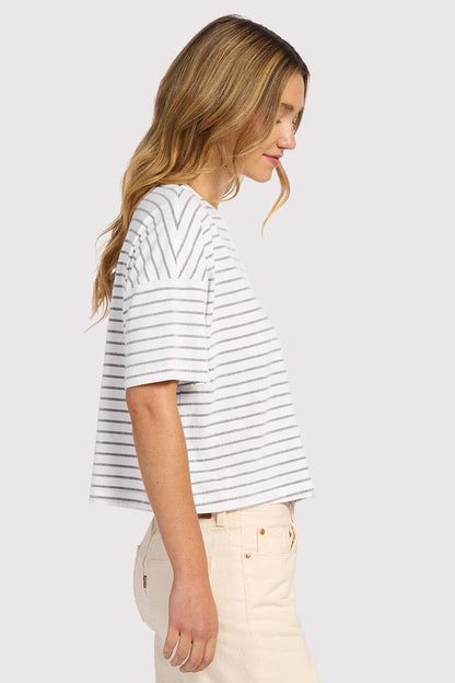 Soft Cotton Striped Boxy Tee | White/Mocha