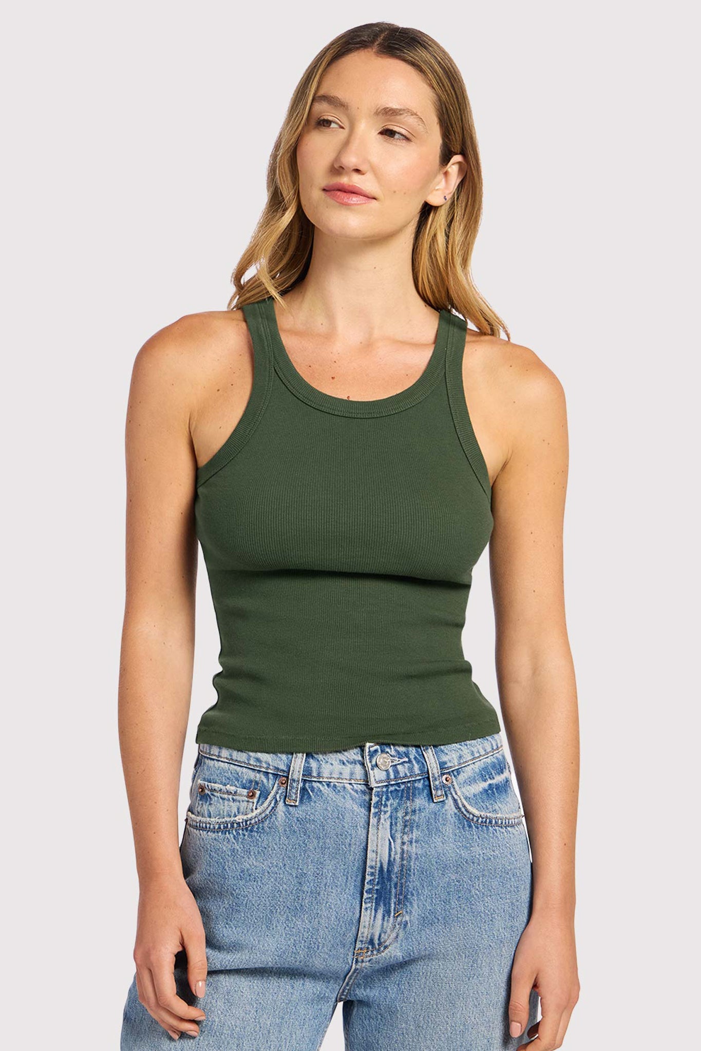 Essential Rib Tank | Darkest Olive