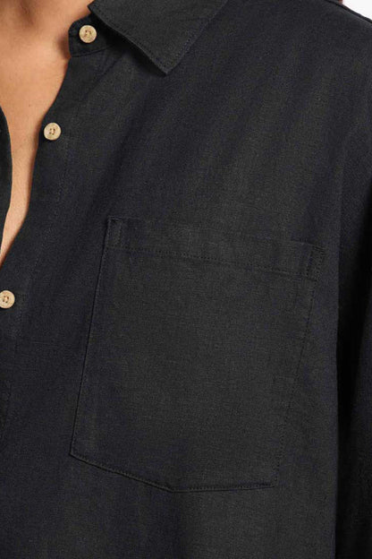 Linen Boyfriend Shirt | Black