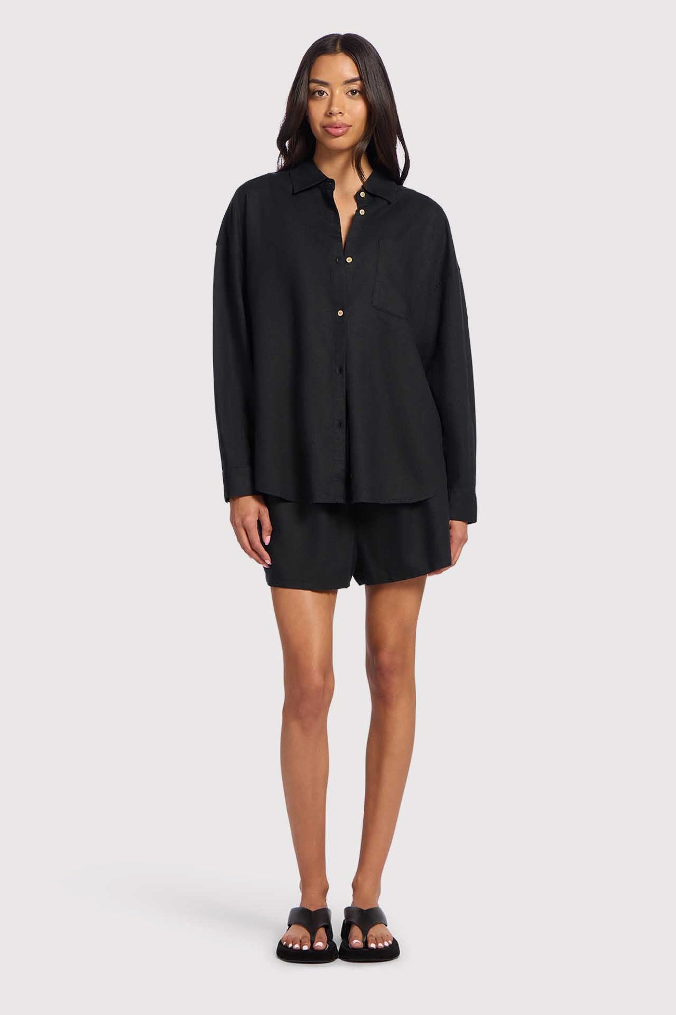 Linen Boyfriend Shirt | Black