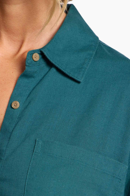 Linen Boyfriend Shirt | Faded Lagoon