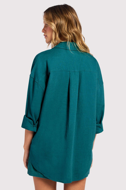 Linen Boyfriend Shirt | Faded Lagoon