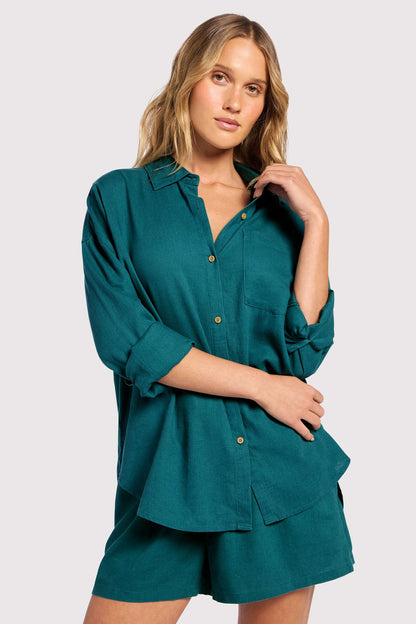 Linen Boyfriend Shirt | Faded Lagoon