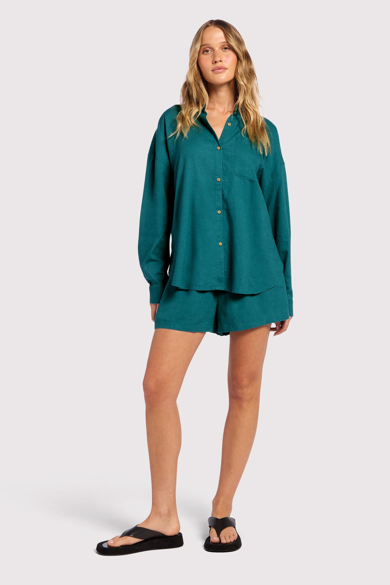 Linen Boyfriend Shirt | Faded Lagoon