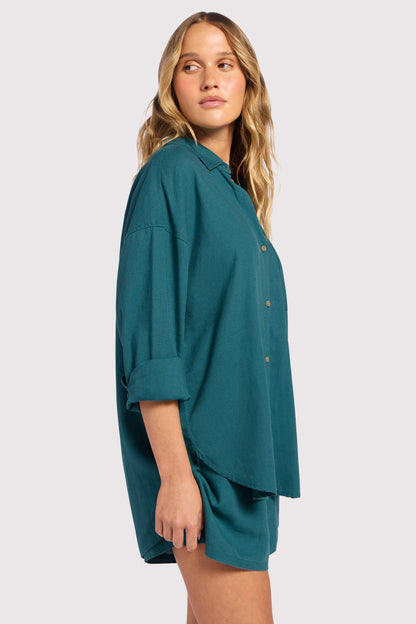 Linen Boyfriend Shirt | Faded Lagoon