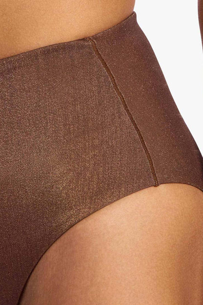 Shimmer High Waist Bikini Bottom | Coffee