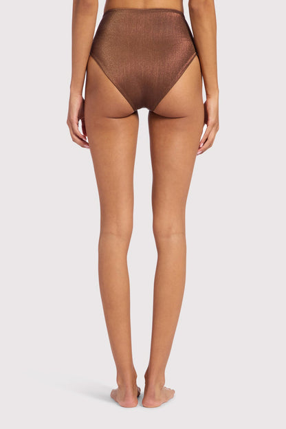 Shimmer High Waist Bikini Bottom | Coffee