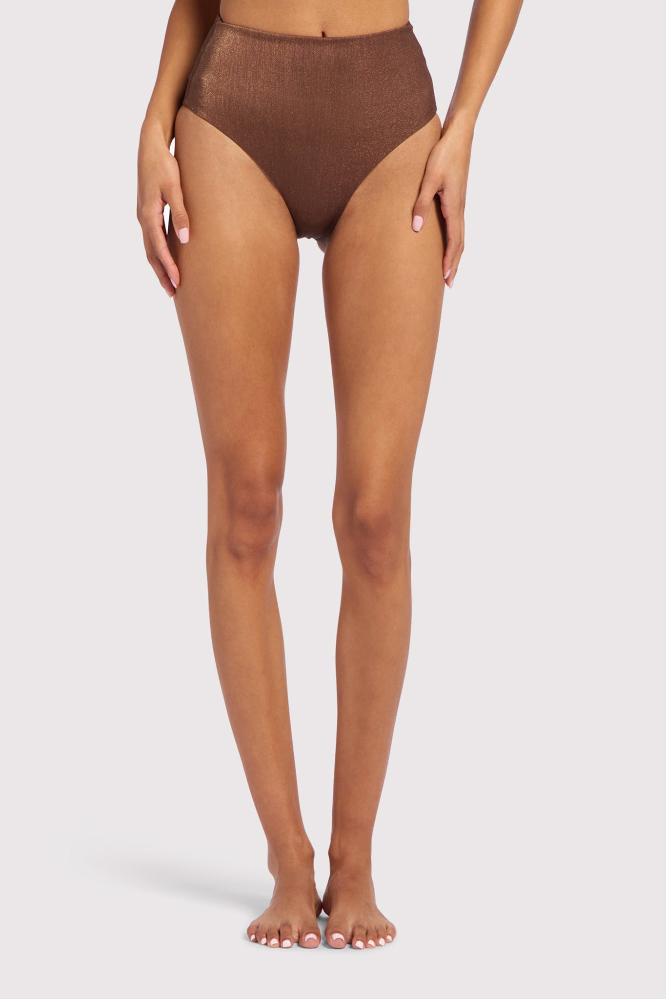 Shimmer High Waist Bikini Bottom | Coffee