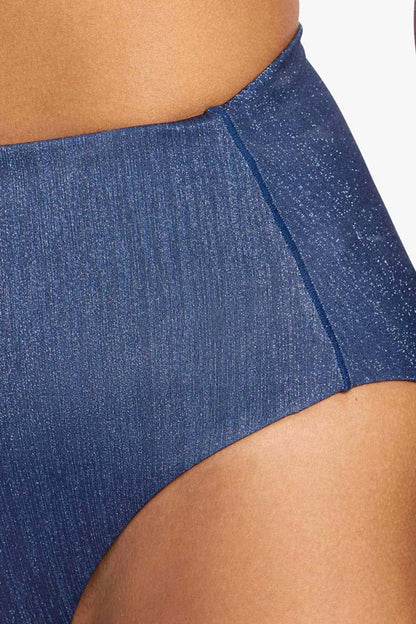 Shimmer High Waist Bikini Bottom | Navy