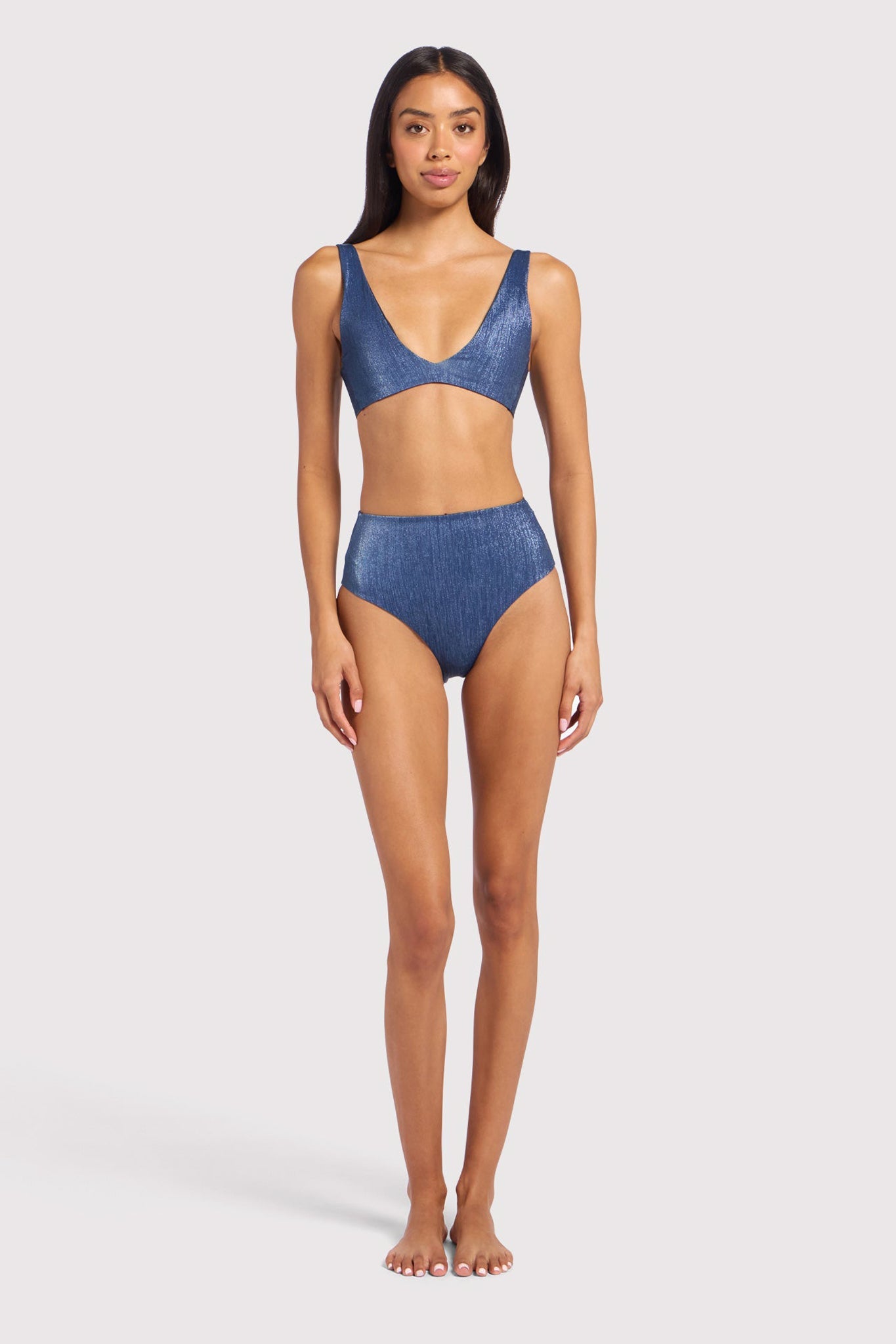 Shimmer High Waist Bikini Bottom | Navy