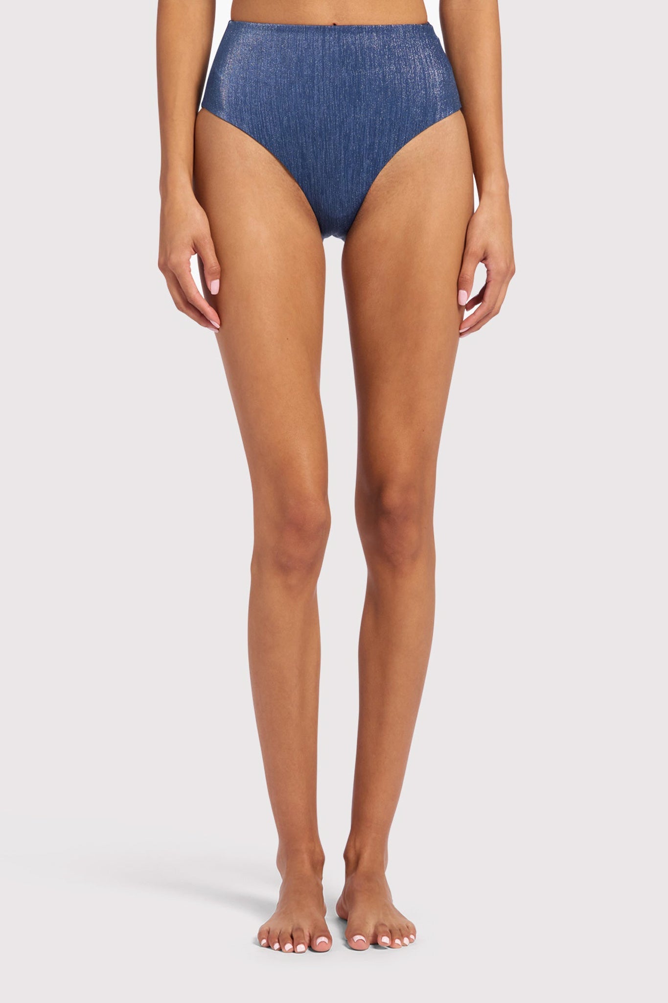 Shimmer High Waist Bikini Bottom | Navy