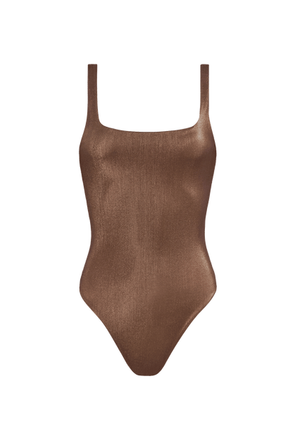 Shimmer Square Neck One Piece | Coffee