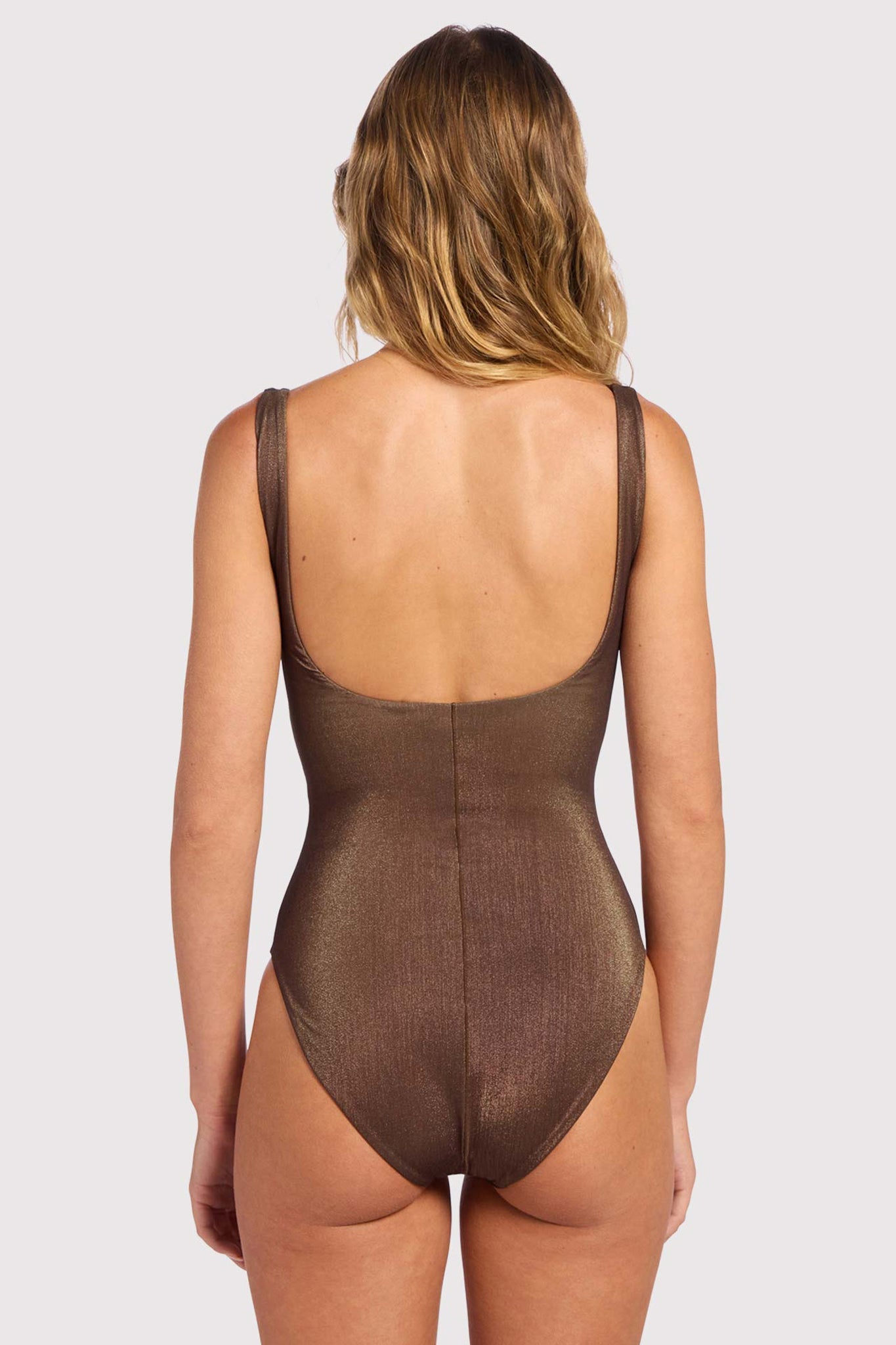 Shimmer Square Neck One Piece | Coffee