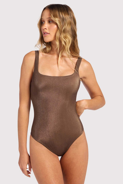 Shimmer Square Neck One Piece | Coffee