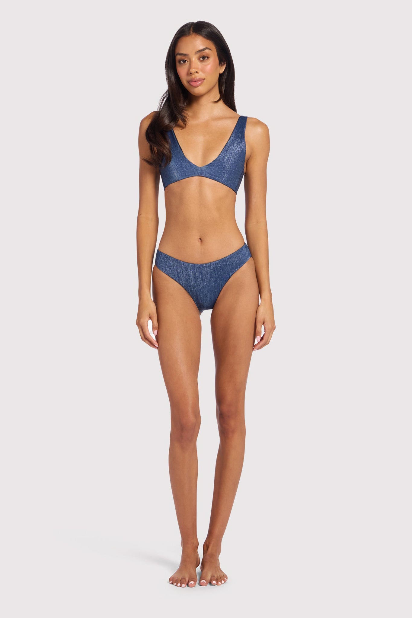 Shimmer Low Waist Bikini Bottom | Navy