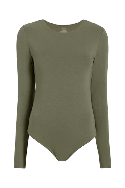 Cotton Stretch Long Sleeve Crewneck Bodysuit | Olive